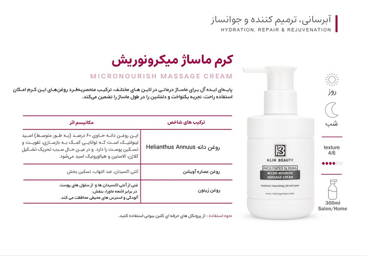 کرم ماساژ میکرونوریش کلین بیوتی 300 میل